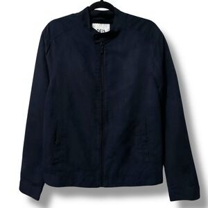 ZARA Men's Faux Suede Navy Blue Jacket Zip Front Moto Bomber Style Size M